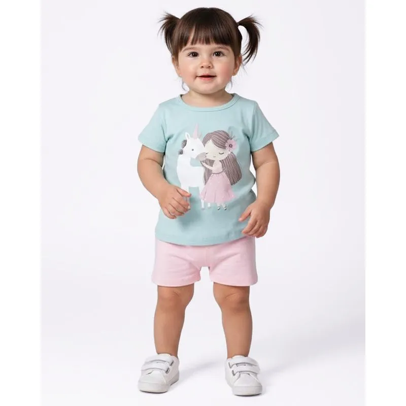Conjunto Bebê Curto Estampado Menina Unicórinio Verde 1