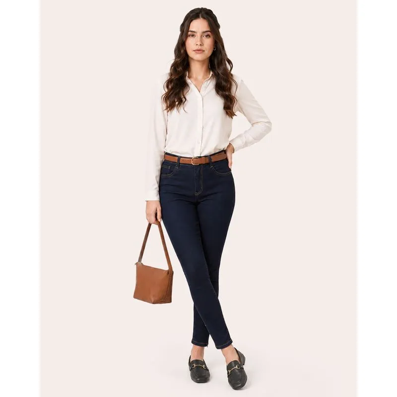 Calça Jeans Feminina Skinny Zíper na Barra Azul Escuro 40