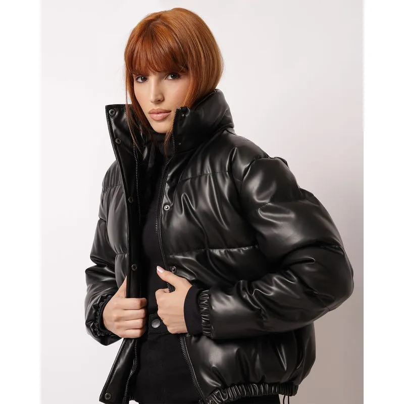 Jaqueta Feminina Puffer PU Preta G