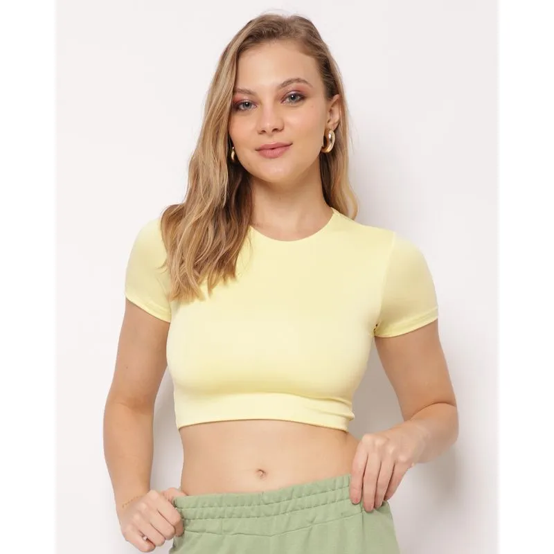 Blusa Feminina Cropped Suplex Manga Curta Amarelo P