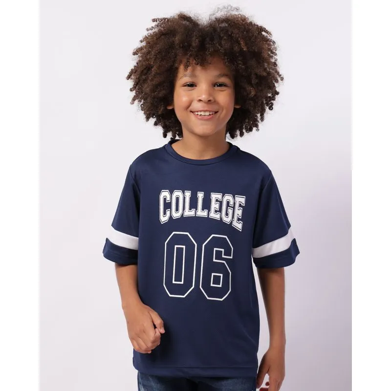 Camiseta Infantil Dry Fit Estampa College Manga Curta Marinho 6