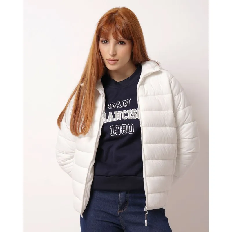 Jaqueta Feminina Puffer com Capuz Branca P