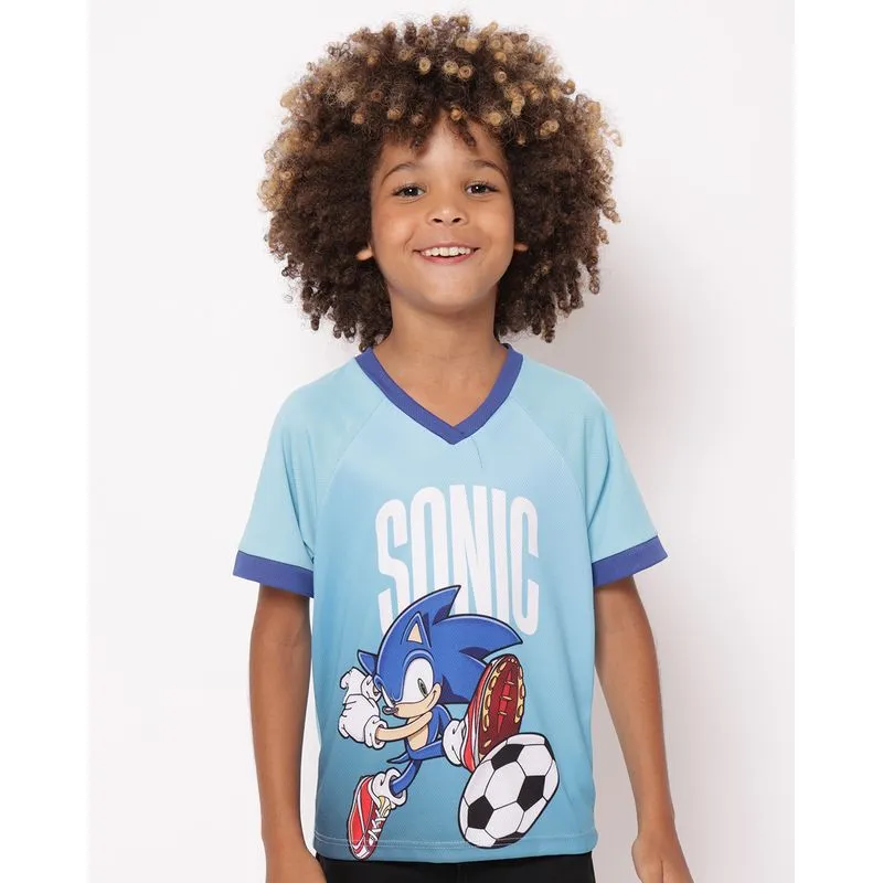 Camiseta Infantil Dry Fit Estampa Sonic Azul 12