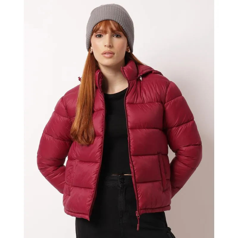 Jaqueta Feminina Puffer com Capuz Removível Vermelha GG