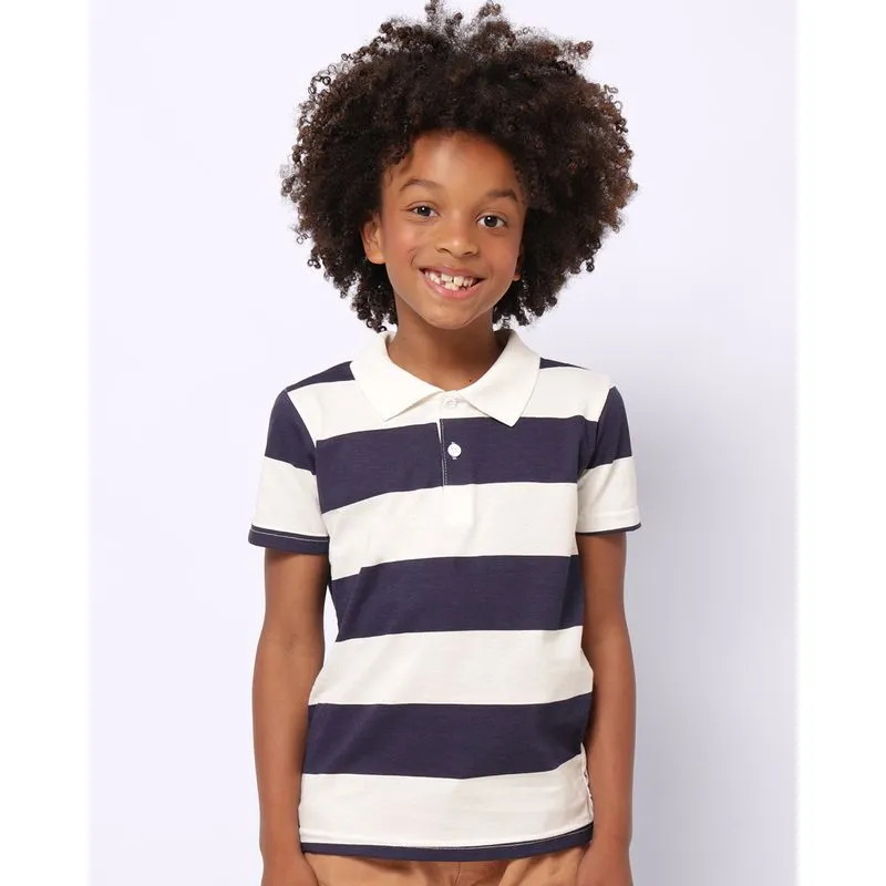 Camisa Polo Infantil Algodão Listrada Manga Curta Marinho 8
