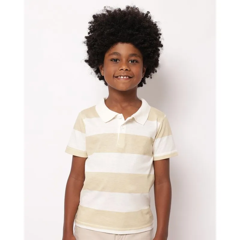 Camisa Polo Infantil Algodão Listrada Bege 4