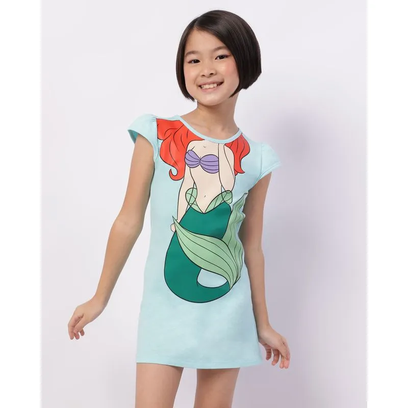 Camisola Infantil Curta Disney Ariel Algodão Verde 10