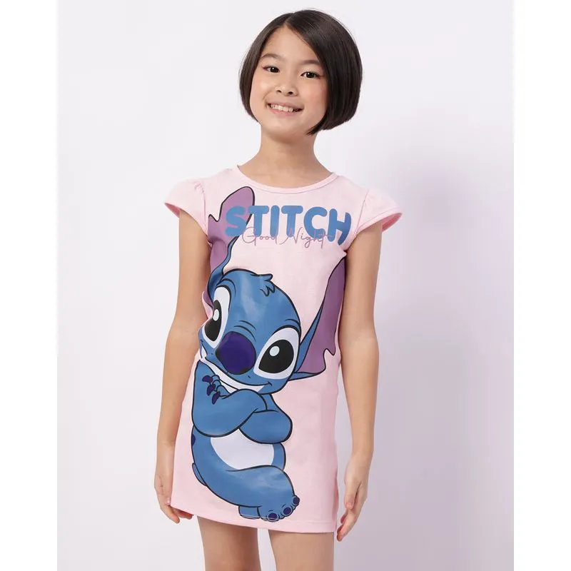 Camisola Infantil Curta Algodão Disney Stitch Rosa 8