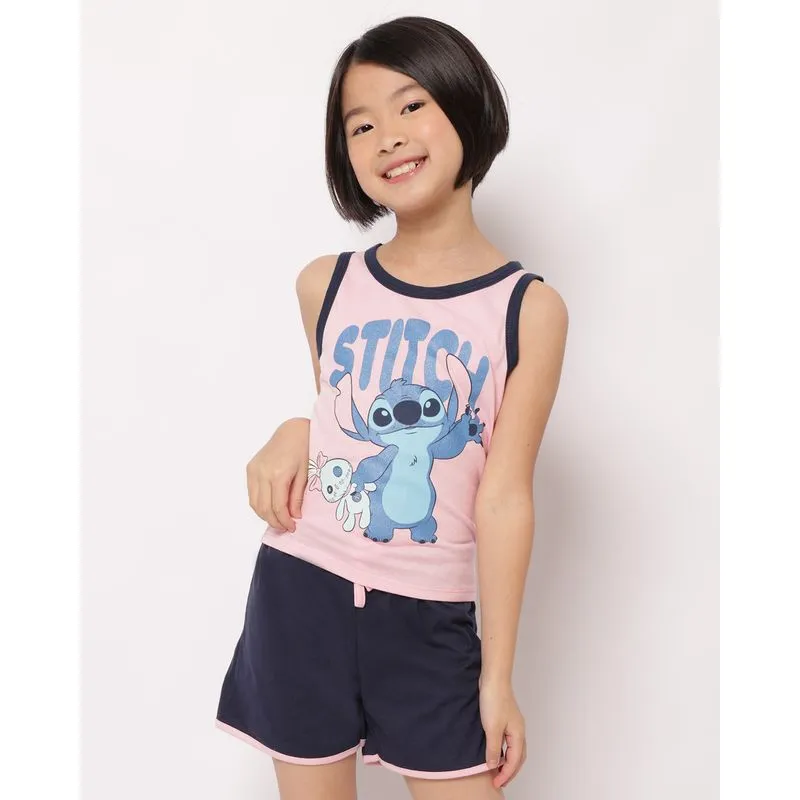 Pijama Infantil Curto Disney Stitch com Estampa Rosa 4