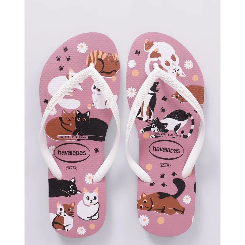 Chinelo Havaianas Feminino Slim Pets Rosa 39/40
