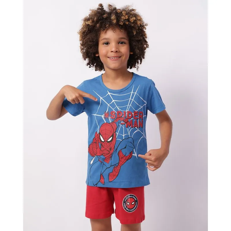 Pijama Infantil Curto Algodão Homem Aranha Azul 12