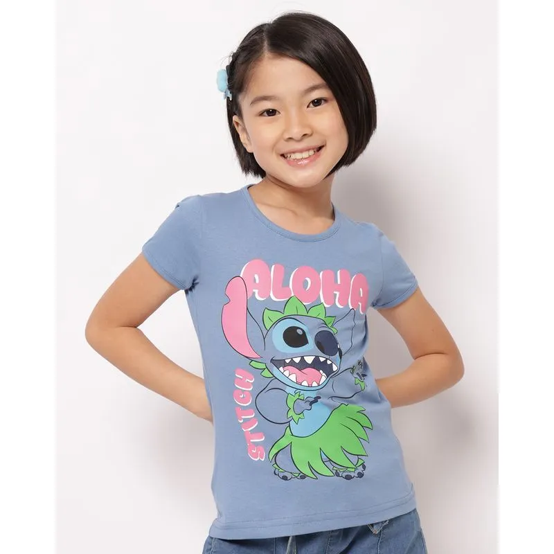Camiseta Infantil Algodão Disney Stitch Manga Curta Azul 8