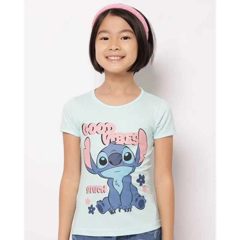 Camiseta Infantil Algodão Disney Stitch Manga Curta Azul 6