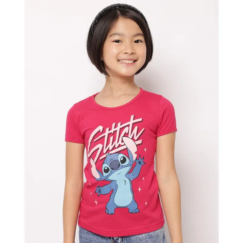 Camiseta Infantil Algodão Disney Stitch Manga Curta Rosa 8