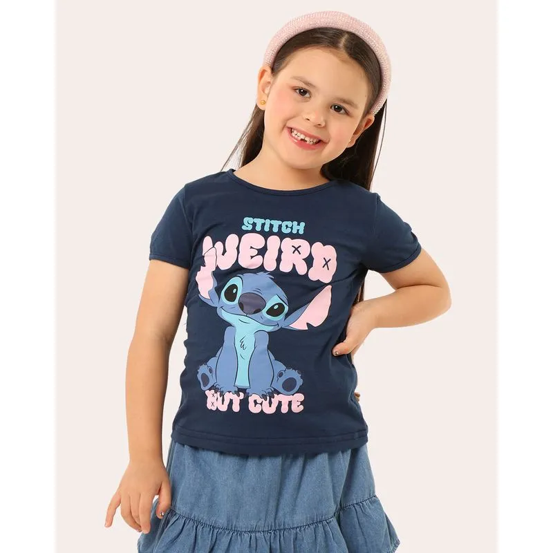 Camiseta Infantil Disney Stitch Manga Curta Marinho 6