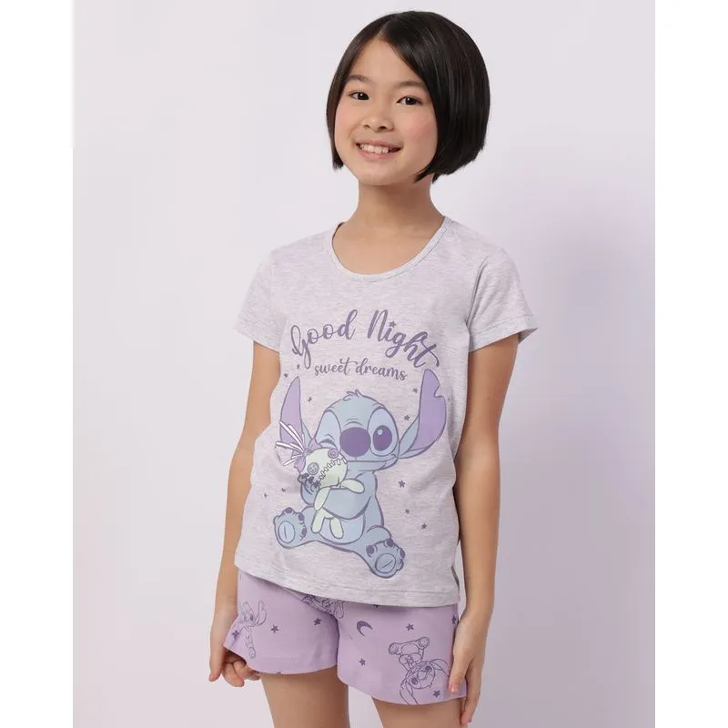Pijama Infantil Curto Algodão Disney Stitch Cinza 8