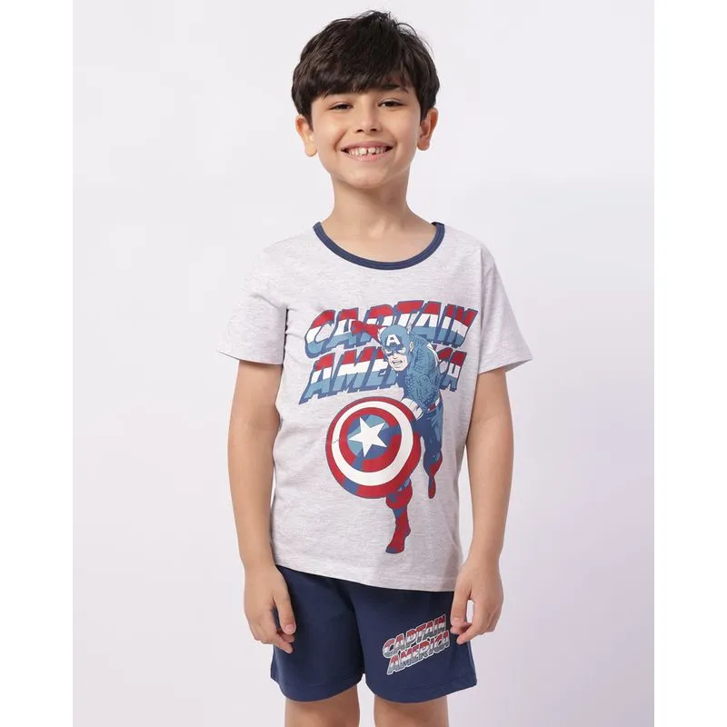 Pijama Infantil Curto Marvel Capitão América Cinza 12