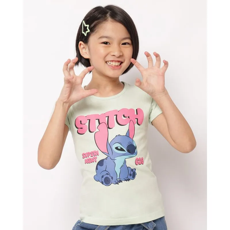 Camiseta Infantil Algodão Disney Stitch Manga Curta Verde 6