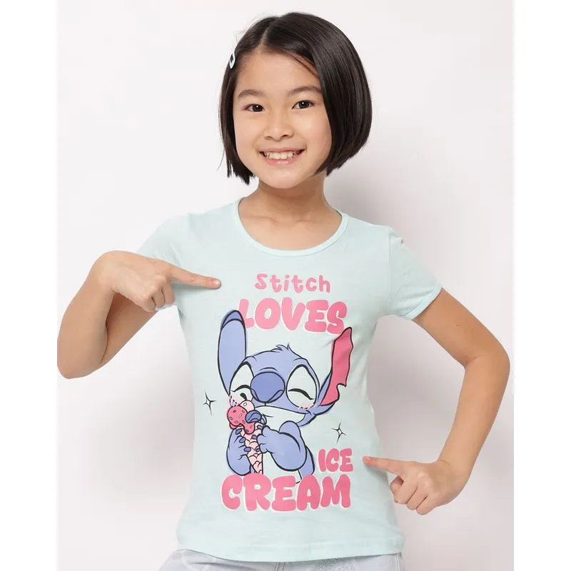 Camiseta Infantil Algodão Disney Sticth Manga Curta Azul 8