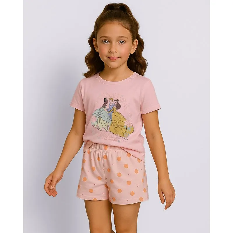 Pijama Infantil Curto Algodão Disney As Princesas Rosa 12
