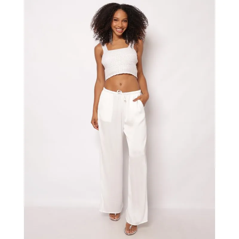 Calça Feminina Berry & Co. Pantalona Texturizada Off White P