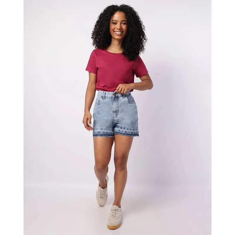 Short Jeans Feminino Curto Barra Desfeita Azul 36
