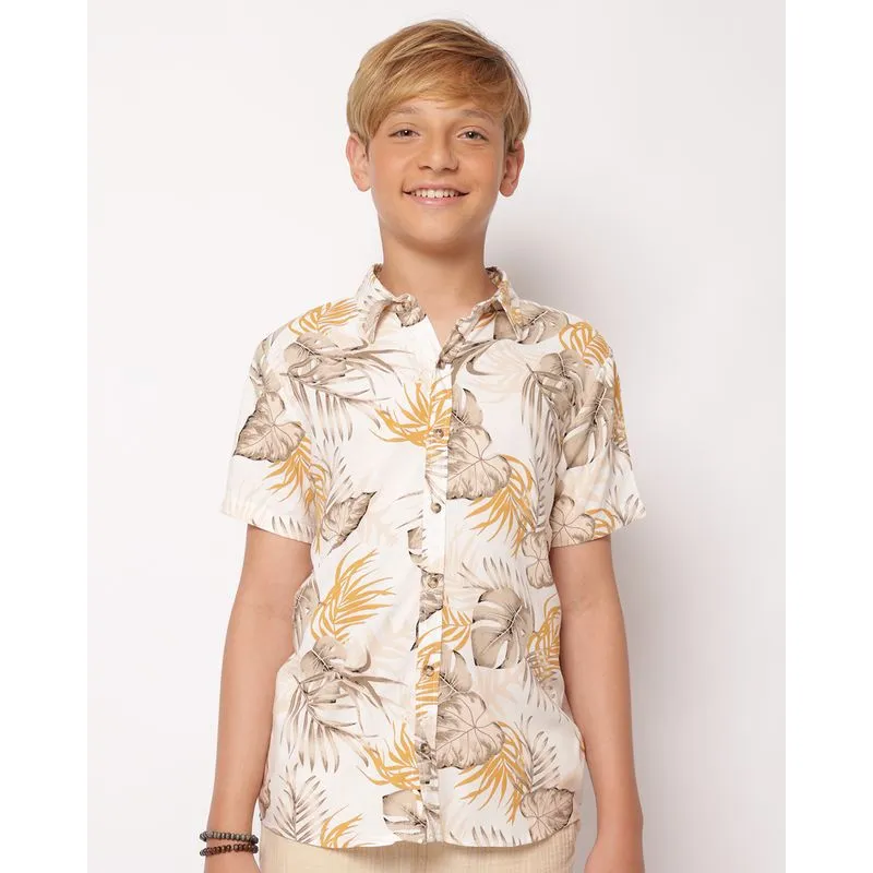 Camisa Juvenil Viscose com Estampa Tropical Branco 16
