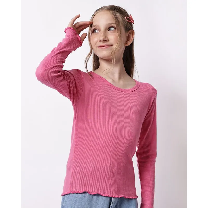 Blusa Juvenil Manga Longa com Frufru Rosa 10