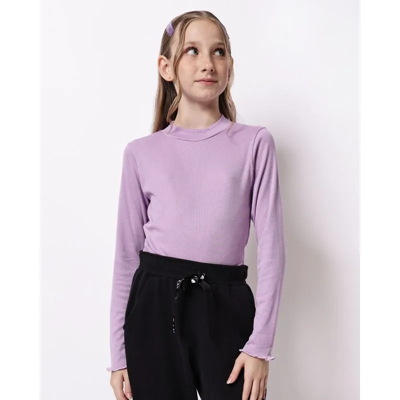 Blusa Juvenil Ribana Gola Alta Frufru Manga Longa Lilás 12