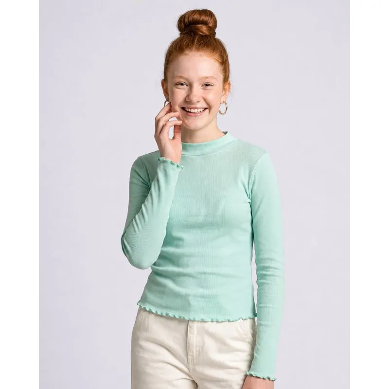 Blusa Juvenil Canelada Gola Alta Manga Longa Verde 12