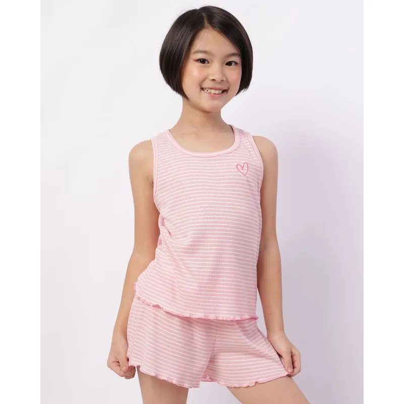 Pijama Infantil Curto Regata Canelado Listrado Rosa 6