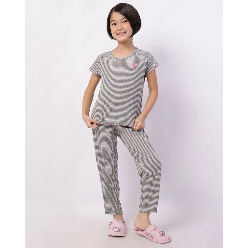Pijama Infantil Longo Canelado Listrado Cinza 4
