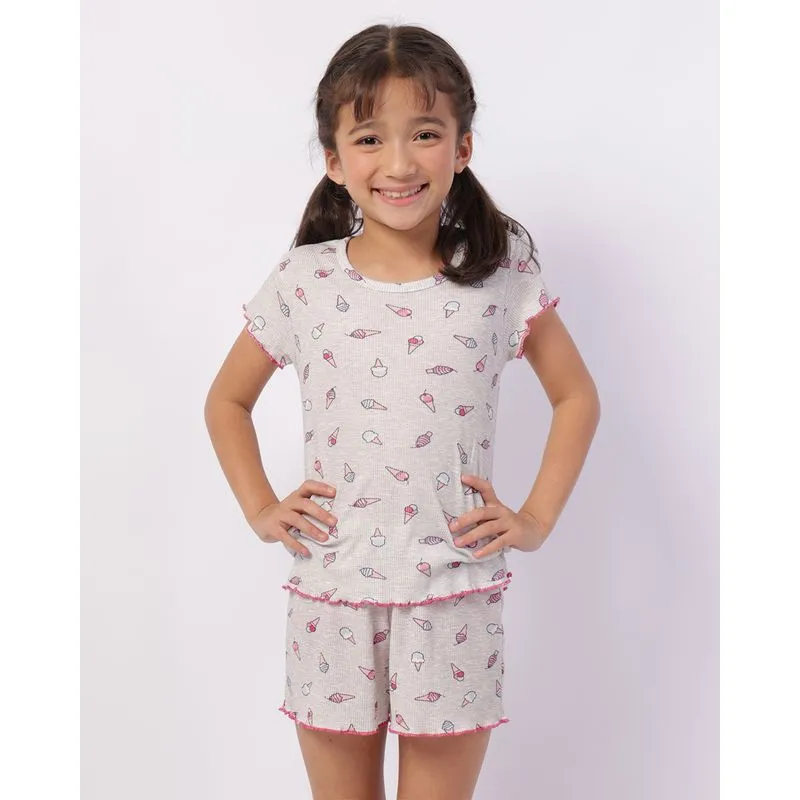 Pijama Infantil Curto Canelado Estampa Sorvete Cinza 8