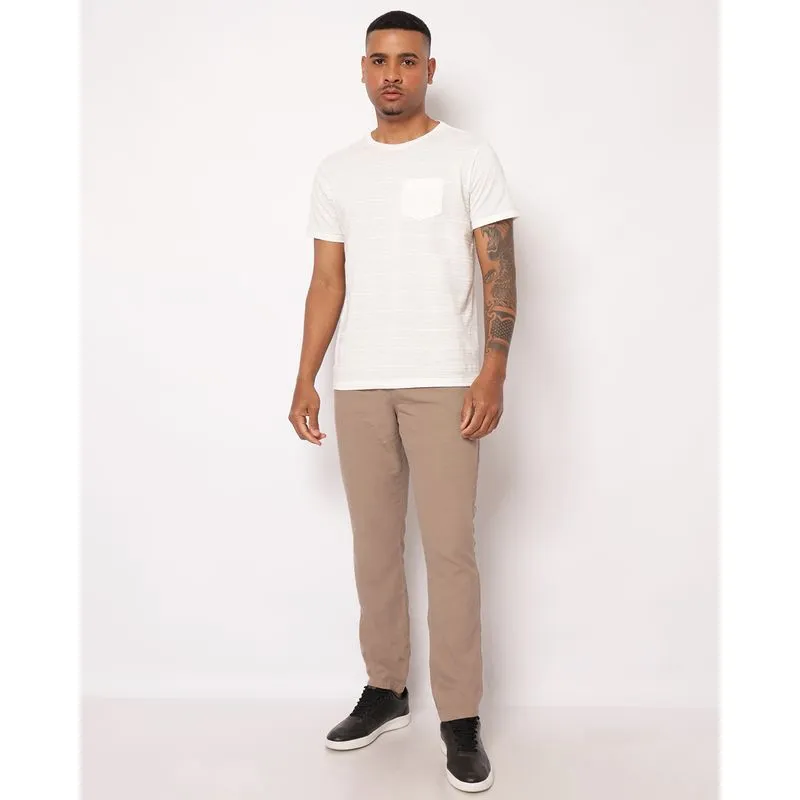 Calça Sarja Masculina Slim com Bolsos Bege M