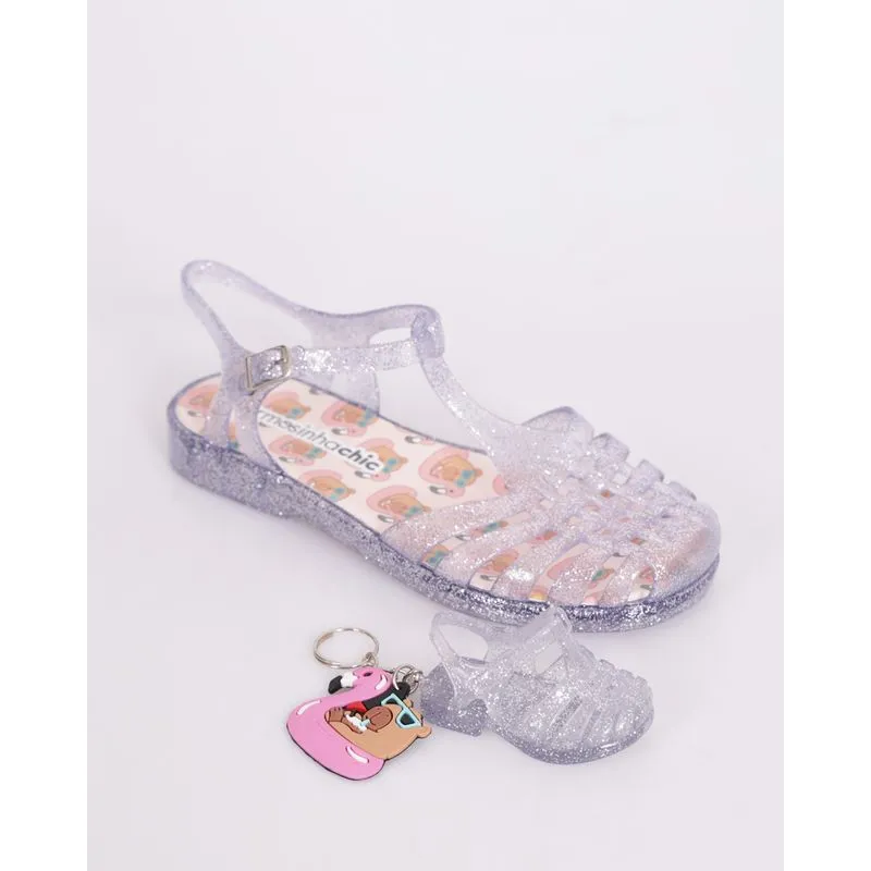 Sandália Infantil Aranha Glitter + Brinde Chaveiro Capivara Prata 29/30