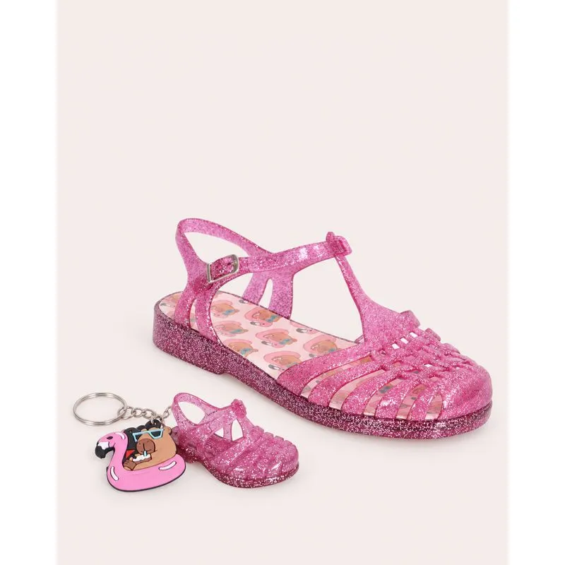 Sandália Infantil Aranha Glitter + Brinde Chaveiro Capivara Rosa 27/28