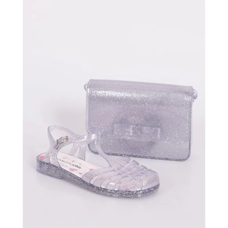 Sandália Infantil Aranha Glitter + Brinde Bolsinha Prateada 25/26