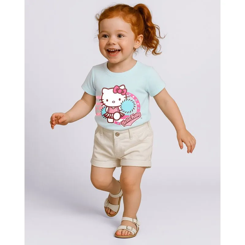 Camiseta Bebê Algodão Hello Kitty Manga Curta Azul 3