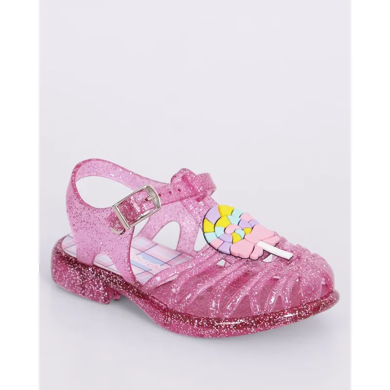 Sandália Bebê Aranha com Glitter Aplicação Pirulito Rosa 21/22