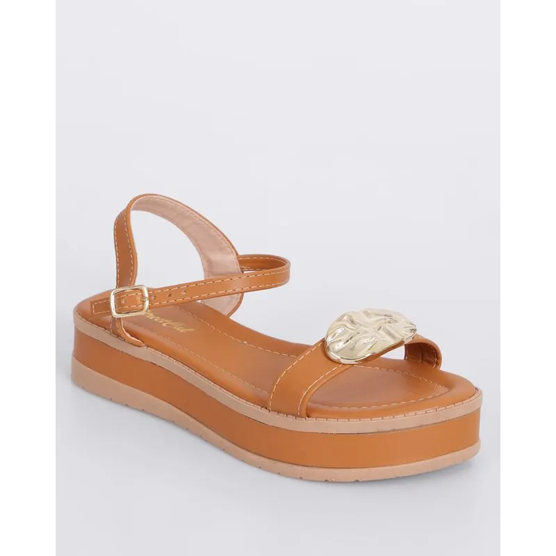 Sandália Infantil Flatform com Aviamento Bege 28