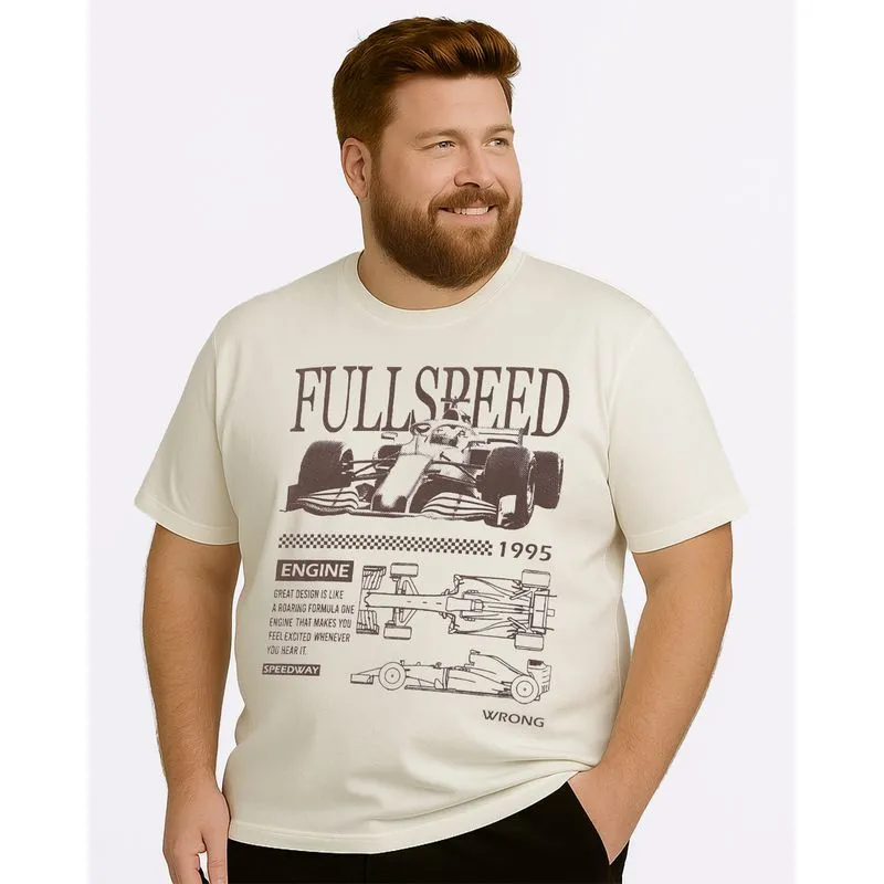 Camiseta Plus Size Masculina Algodão Estampa Carro Off White G1