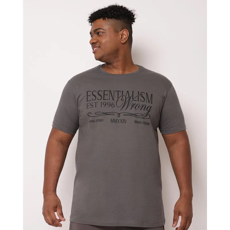 Camiseta Plus Size Masculina Algodão com Estampa Cinza G2