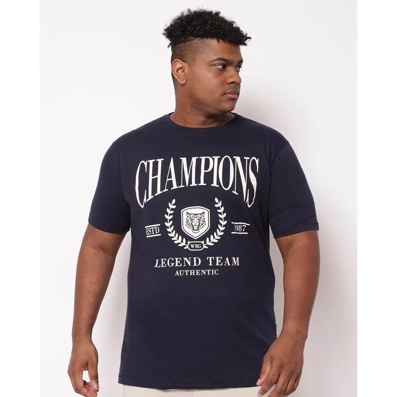 Camiseta Plus Size Masculina Algodão Estampa Champions Marinho G2