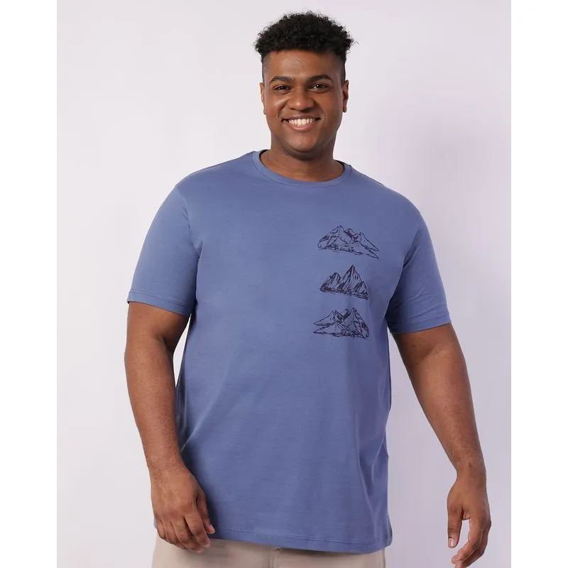 Camiseta Plus Size Masculina com Estampa Montanha Azul G2