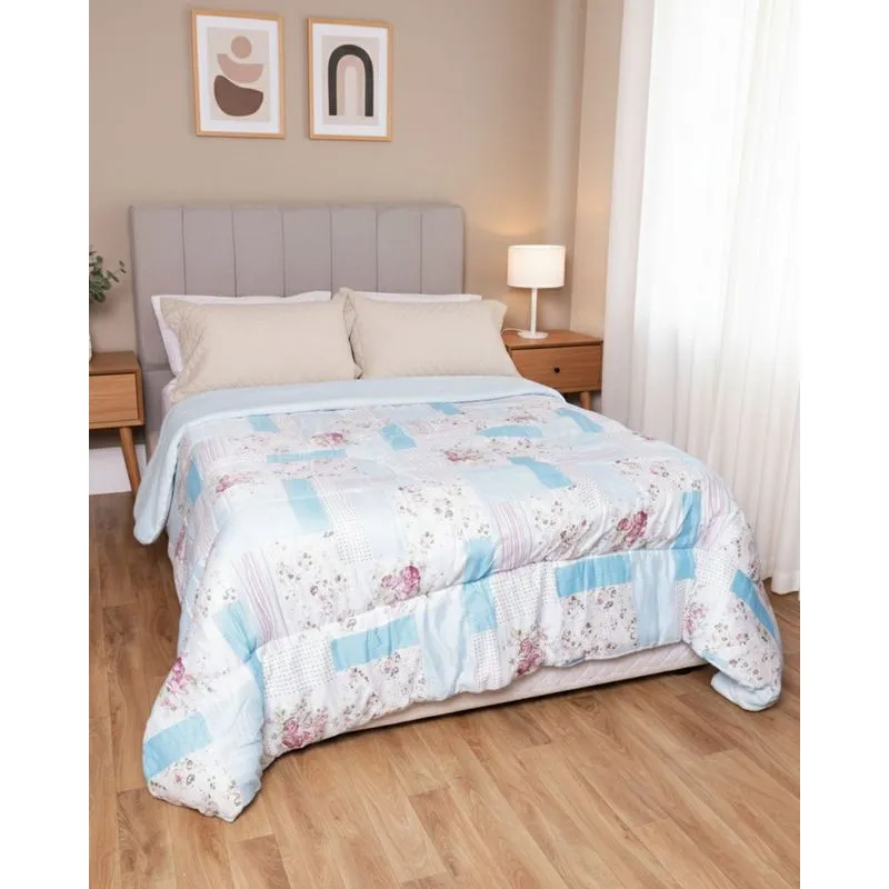 Coberdrom Queen Arte & Cazza Dupla Face Estampa Floral Azul UN