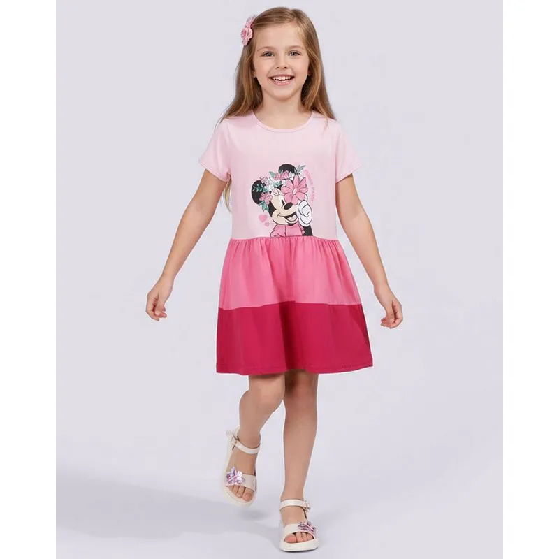 Vestido Infantil Algodão Curto Disney Minnie Três Marias Rosa 10