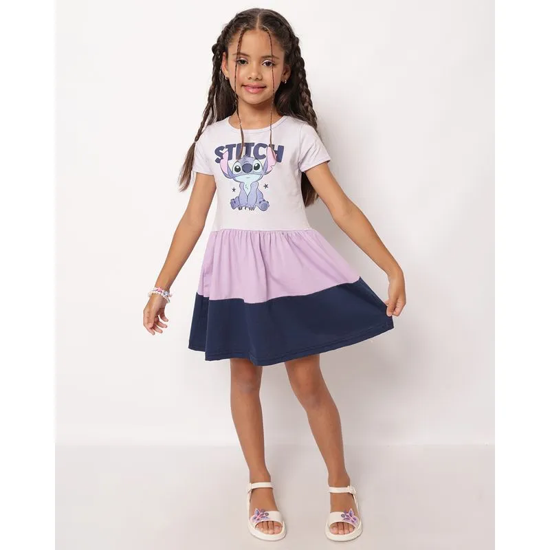 Vestido Infantil Curto Algodão Disney Stitch Três Marias Lilás 10