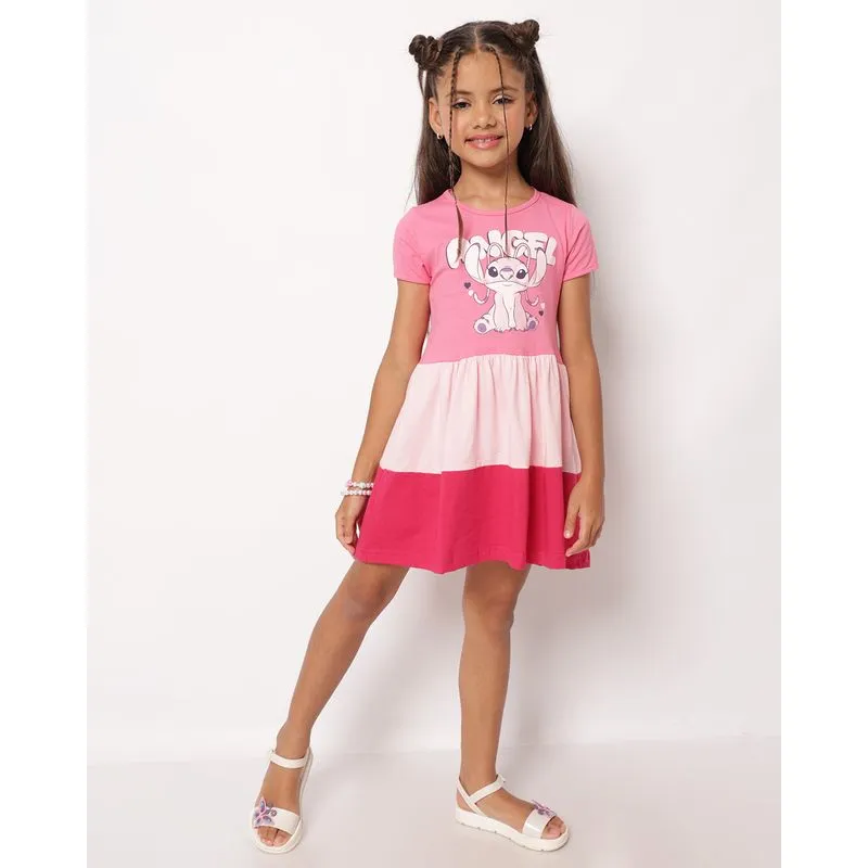 Vestido infantil Algodão Disney Stitch Três Marias Rosa 10