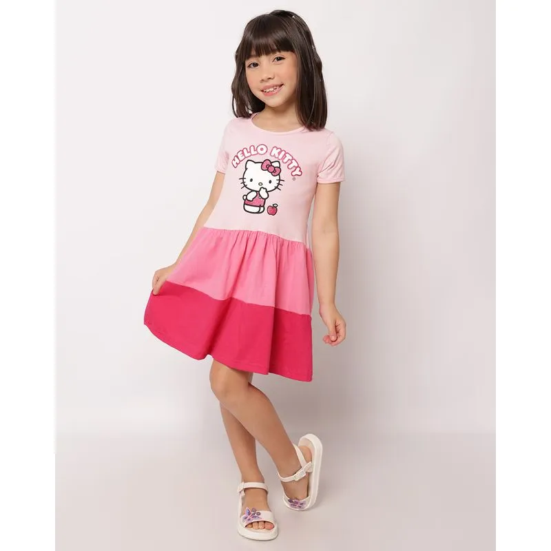 Vestido Infantil Curto Algodão Hello Kitty Três Marias Rosa 4