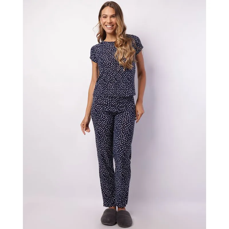 Pijama Feminino Liganete Estampado Marinho P